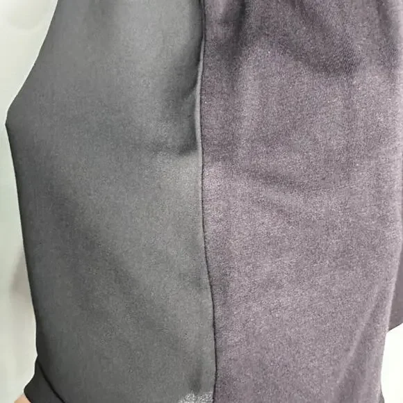 Ann Taylor LOFT Ruffle Tie Neck Mixed Media Top, Black, Size Small - Picture 5 of 8